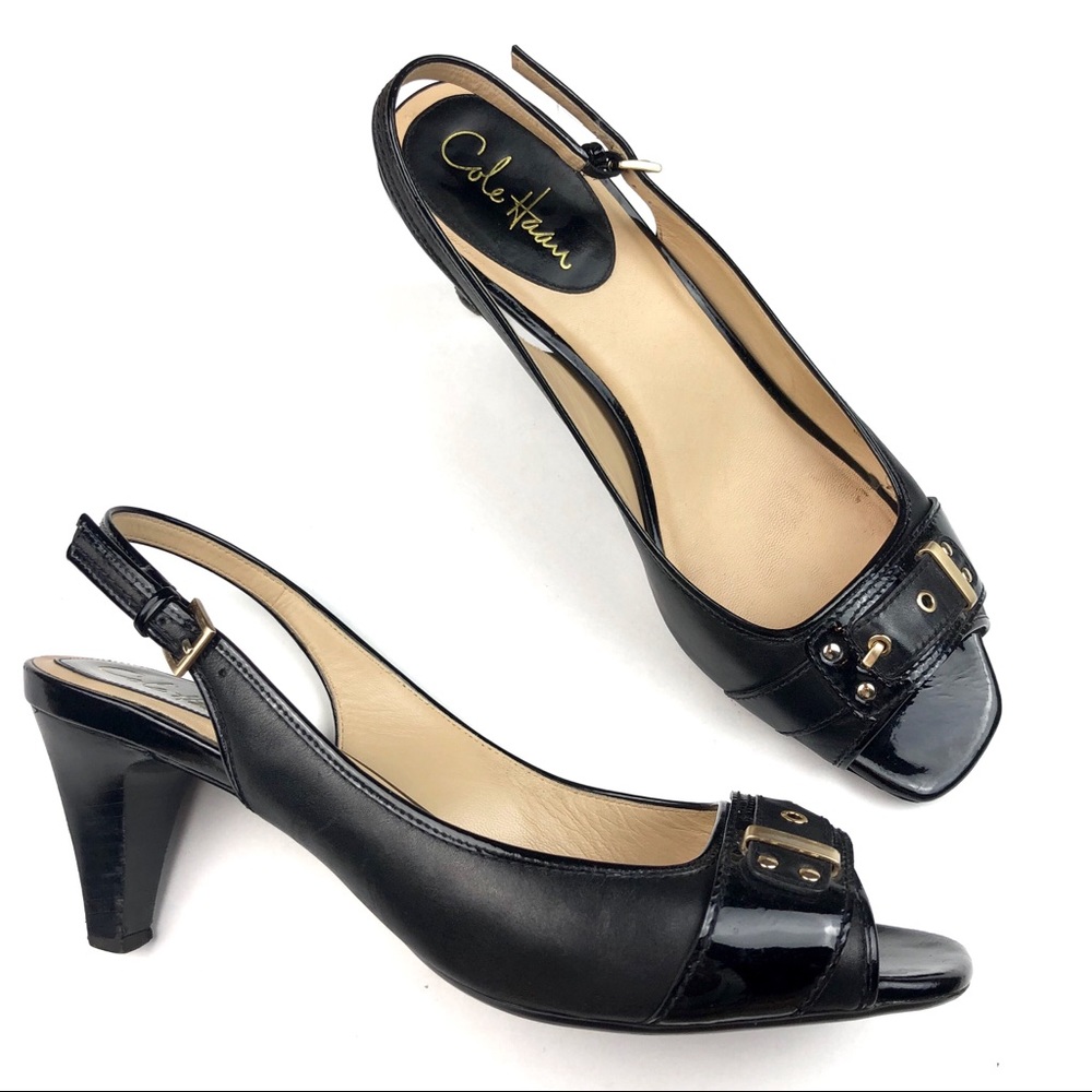 Cole Han Nike Air Leather Black Sling Back Heels